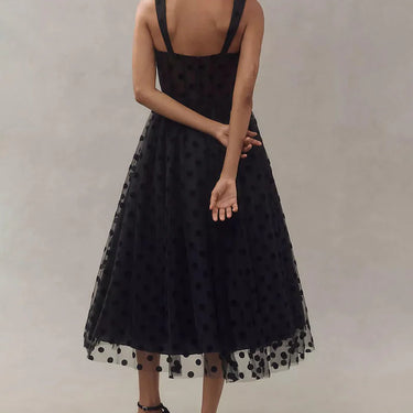 Tulle Polka Dot Sweetheart Bustier A-Line Midi Dress