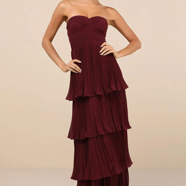 Plum Purple Strapless Tiered Maxi Dress