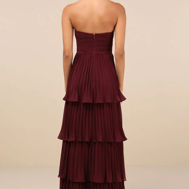 Plum Purple Strapless Tiered Maxi Dress