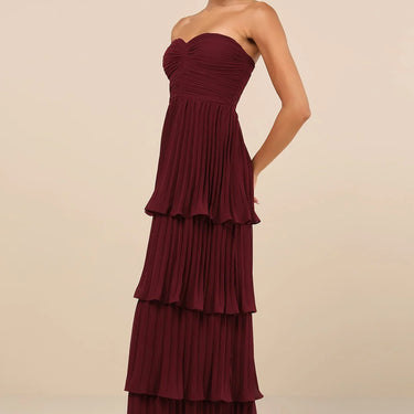 Plum Purple Strapless Tiered Maxi Dress