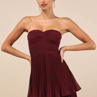 Plum Purple Strapless Tiered Maxi Dress