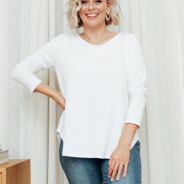 Adele White Long Sleeve Bamboo Tee