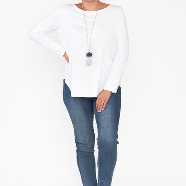 Adele White Long Sleeve Bamboo Tee