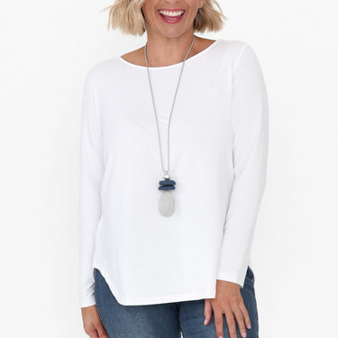 Adele White Long Sleeve Bamboo Tee