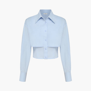 Baby Blue Open Collar Double Layer Crop Shirt