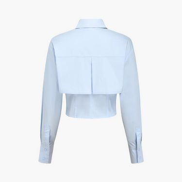 Baby Blue Open Collar Double Layer Crop Shirt