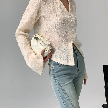 V-Neck Ruffle Long Sleeve Blouse