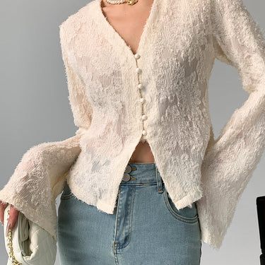 V-Neck Ruffle Long Sleeve Blouse