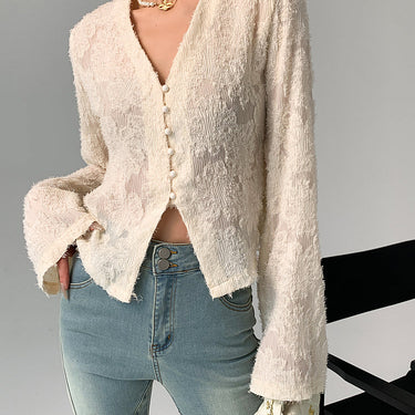 V-Neck Ruffle Long Sleeve Blouse