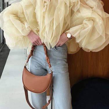 Chiffon Ruffled Crew Neck Blouse