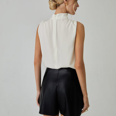 Pleated High Neck Sleeveless Blouse