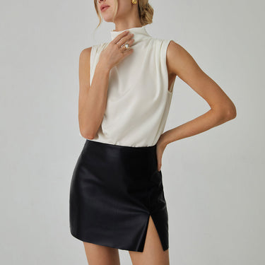 Pleated High Neck Sleeveless Blouse