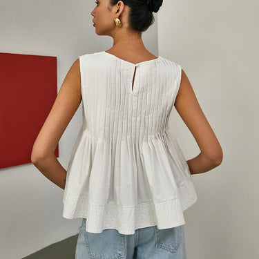 Pleated Peplum Sleeveless Blouse