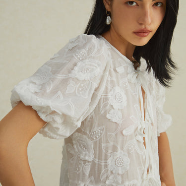 Floral Knotted Puff Sleeve Blouse