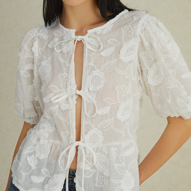 Floral Knotted Puff Sleeve Blouse