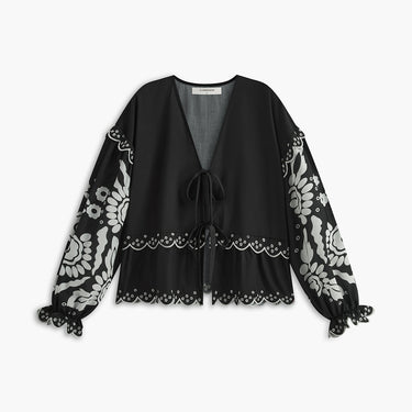 Ruffle Print Knotted Blouse