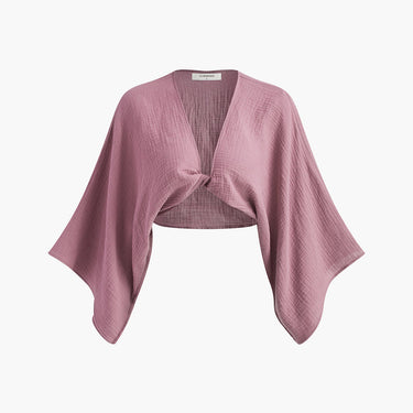 Tie-Front Long Sleeve Cropped Blouse