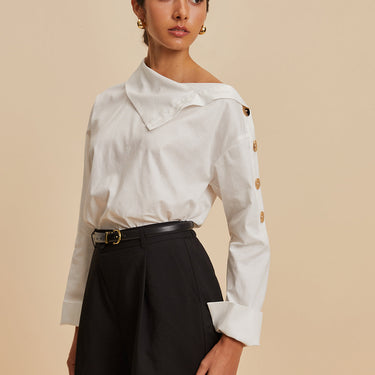 Cotton Asymmetrical Metal Button Shirt