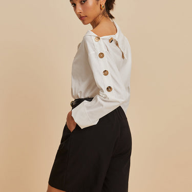 Cotton Asymmetrical Metal Button Shirt