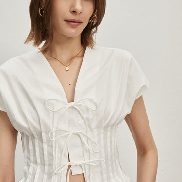 Cotton Pleated Knotted Blouse