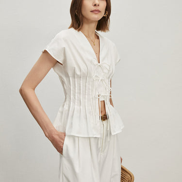 Cotton Pleated Knotted Blouse