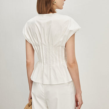 Cotton Pleated Knotted Blouse