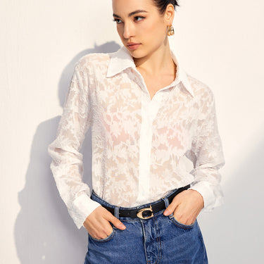 Semi-Sheer Jacquard Button Shirt