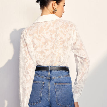 Semi-Sheer Jacquard Button Shirt