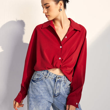 Oversized Solid Lapel Button Draped Shirt