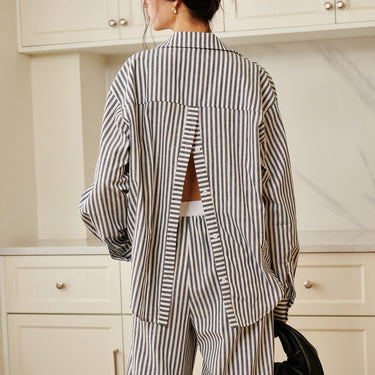 Cotton & Linen Pinstripe Loose Shirt