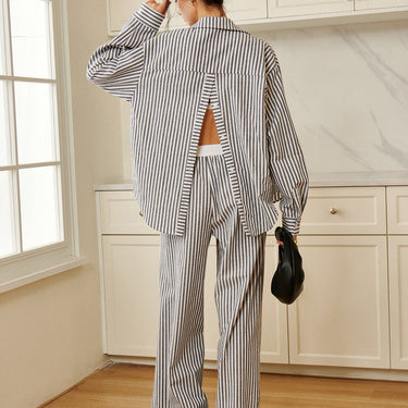 Cotton & Linen Pinstripe Loose Shirt