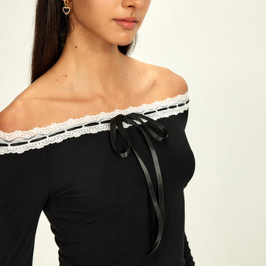 Off-Shoulder Lace Trim Blouse