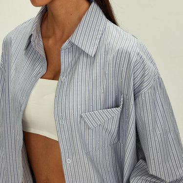 Rhinestone Dot Pinstripe Pocket Shirt