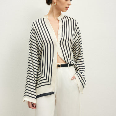 Satin Striped Button Cozy Blouse