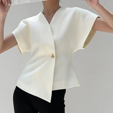 Trendy V-Neck Button Down Blouse