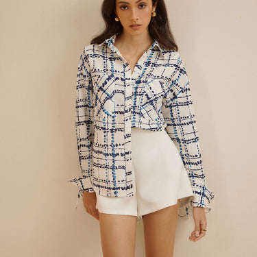 Oversized Lapel Plaid Printed Pockets Shirt