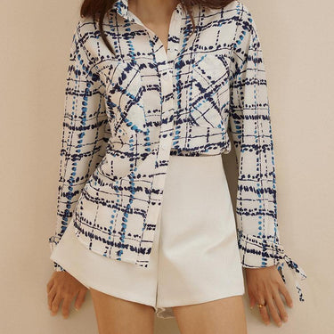 Oversized Lapel Plaid Printed Pockets Shirt