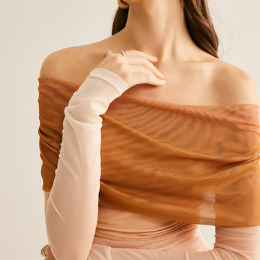 Off-Shoulder Mesh Gradient Blouse