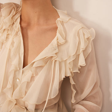 Ruffle Chiffon Breasted Blouse