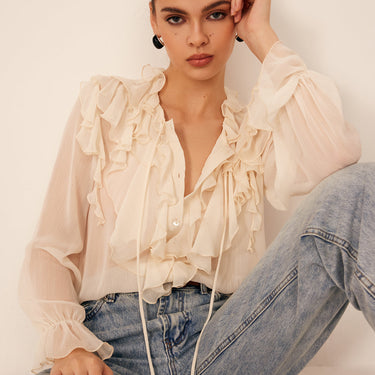 Ruffle Chiffon Breasted Blouse