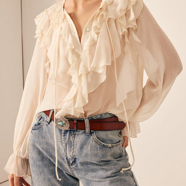 Ruffle Chiffon Breasted Blouse