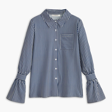 Striped Ruffle-Sleeve Polo Shirt