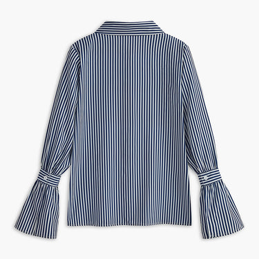 Striped Ruffle-Sleeve Polo Shirt