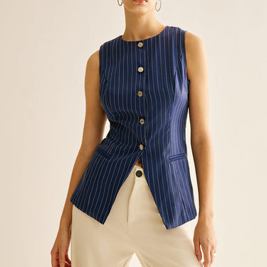 Pinstripe Button Sleeveless Shirt