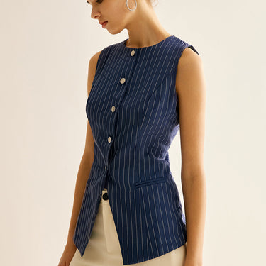 Pinstripe Button Sleeveless Shirt