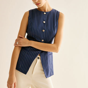 Pinstripe Button Sleeveless Shirt