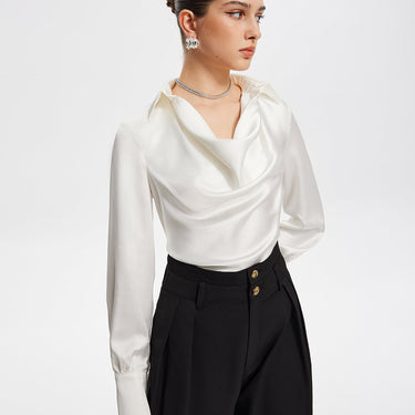 V-Neck Pleated Long Sleeve Blouse