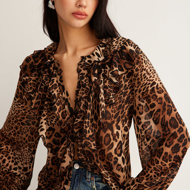 Leopard Printed Ruffle Blouse