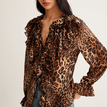 Leopard Printed Ruffle Blouse