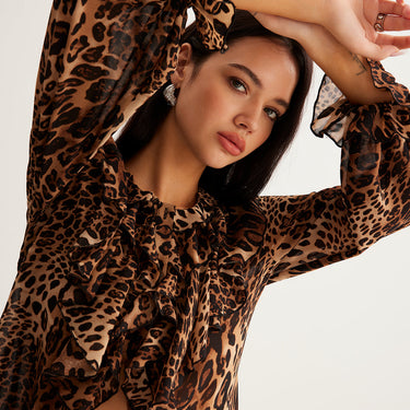 Leopard Printed Ruffle Blouse